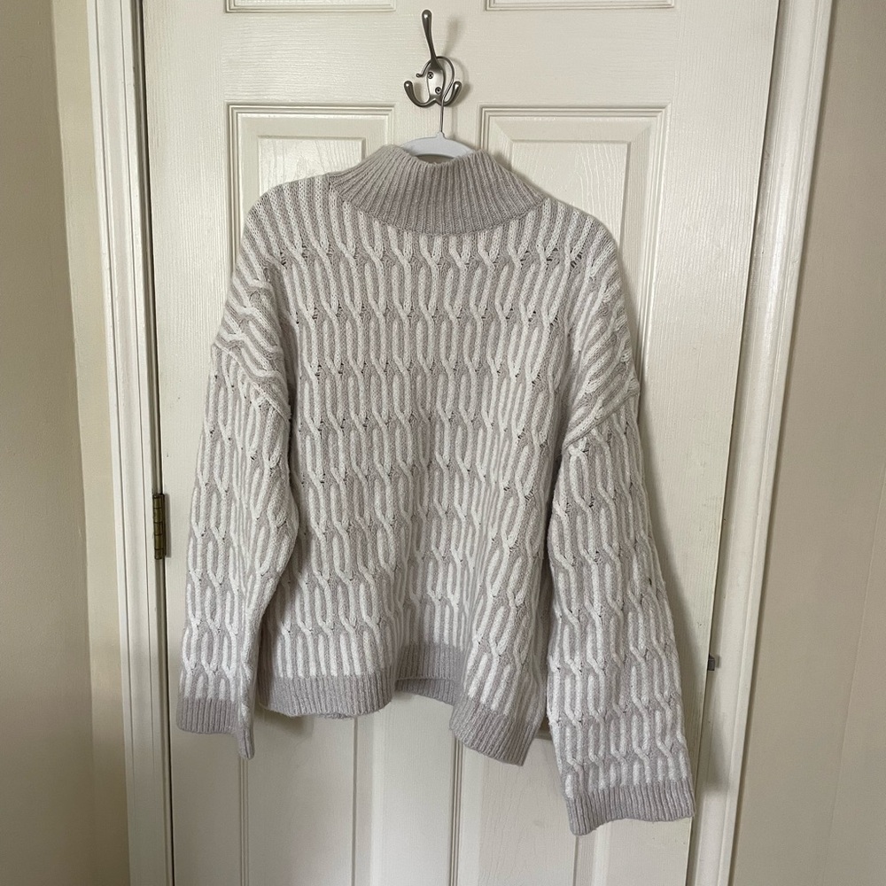 Gray Turtleneck Sweater with Ribbed Knit